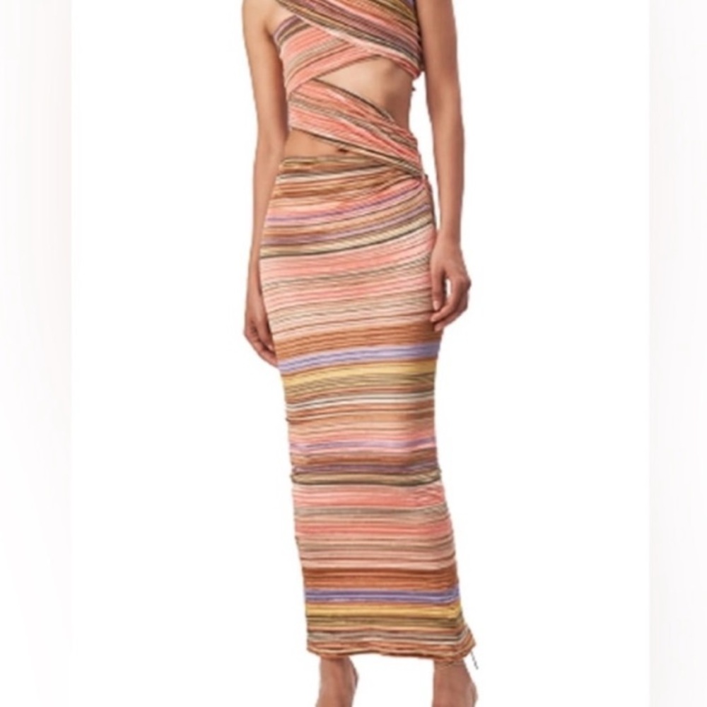 Ronny Kobo Collection Orange Brown One Shoulder Bodycon Dress